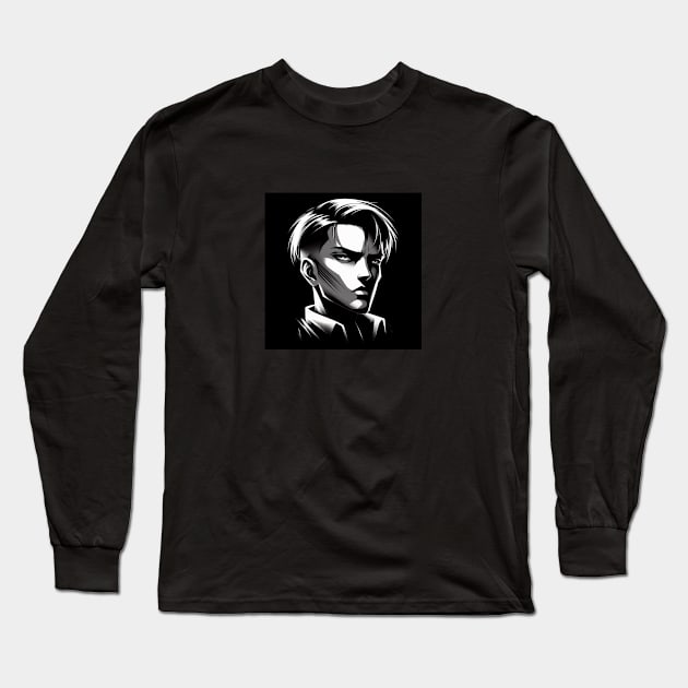 Levi (Attack On Titan- Black & White) Long Sleeve T-Shirt by AnimeArtisan